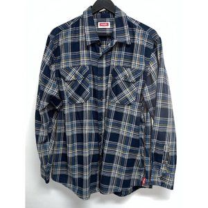 Wrangler Mens Long Sleeve Blue Plaid Button Front Shirt Size L Gray Yellow